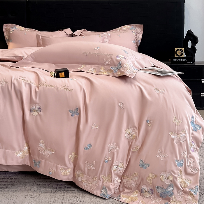 91家纺网 家纺一手货源 找家纺 置顶家纺 2025新款亲肤加厚磨毛刺绣四件套-花不尽 花不尽-浅豆沙