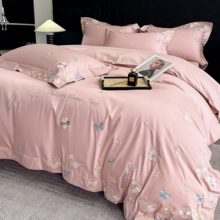 91家纺网 家纺一手货源 找家纺 置顶家纺 2025新款亲肤加厚磨毛刺绣四件套-花不尽 花不尽-浅豆沙