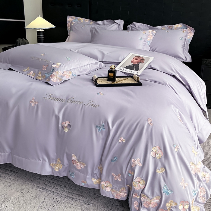 91家纺网 家纺一手货源 找家纺 置顶家纺 2025新款亲肤加厚磨毛刺绣四件套-花不尽 花不尽-香芋紫