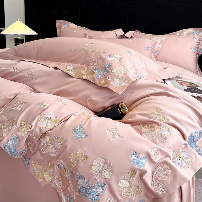 91家纺网 家纺一手货源 找家纺 置顶家纺 2025新款亲肤加厚磨毛刺绣四件套-花不尽 花不尽-浅豆沙