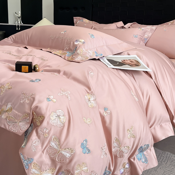 91家纺网 家纺一手货源 找家纺 置顶家纺 2025新款亲肤加厚磨毛刺绣四件套-花不尽 花不尽-浅豆沙