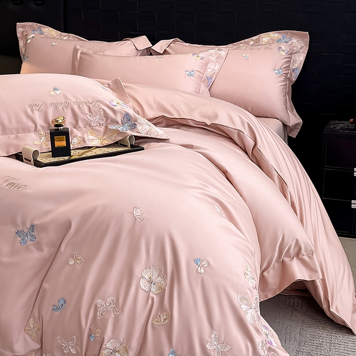 91家纺网 家纺一手货源 找家纺 置顶家纺 2025新款亲肤加厚磨毛刺绣四件套-花不尽 花不尽-浅豆沙