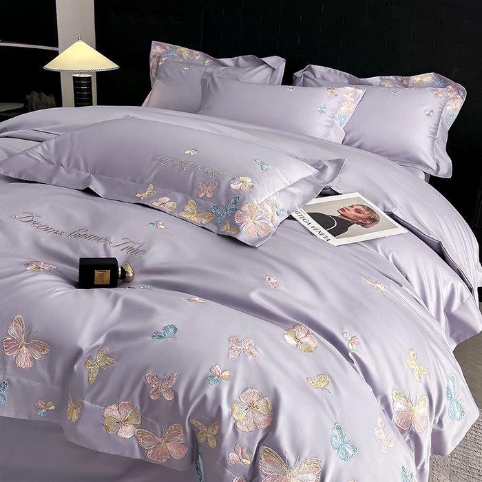 91家纺网 家纺一手货源 找家纺 置顶家纺 2025新款亲肤加厚磨毛刺绣四件套-花不尽 花不尽-香芋紫