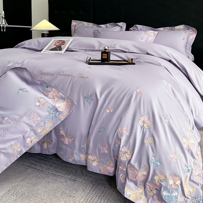 91家纺网 家纺一手货源 找家纺 置顶家纺 2025新款亲肤加厚磨毛刺绣四件套-花不尽 花不尽-香芋紫