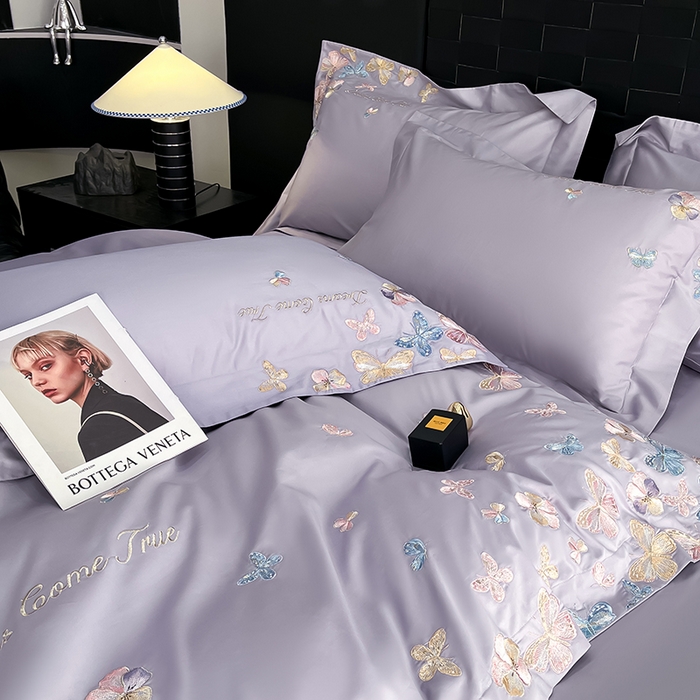 91家纺网 家纺一手货源 找家纺 置顶家纺 2025新款亲肤加厚磨毛刺绣四件套-花不尽 花不尽-香芋紫