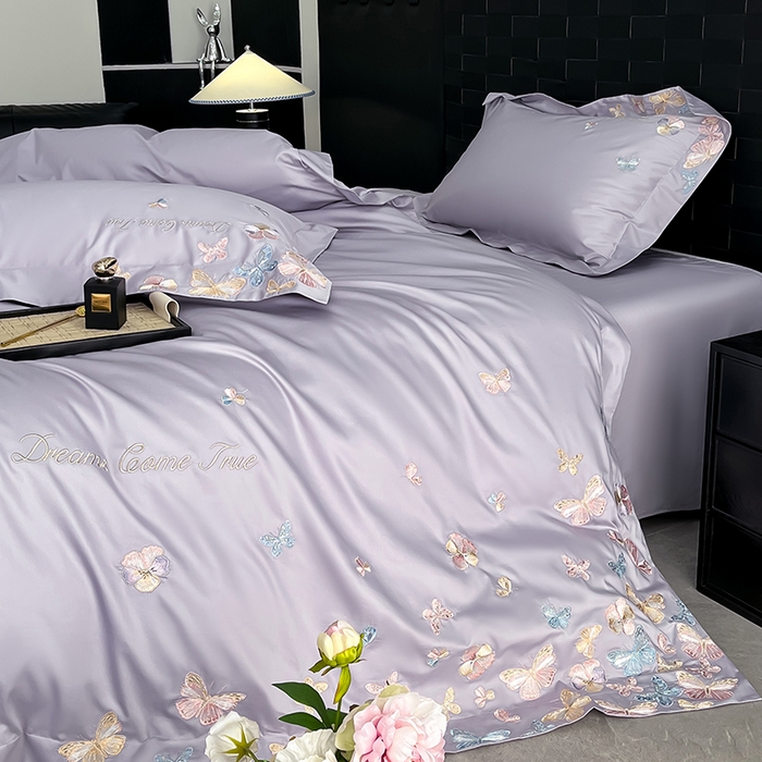 91家纺网 家纺一手货源 找家纺 置顶家纺 2025新款亲肤加厚磨毛刺绣四件套-花不尽 花不尽-香芋紫