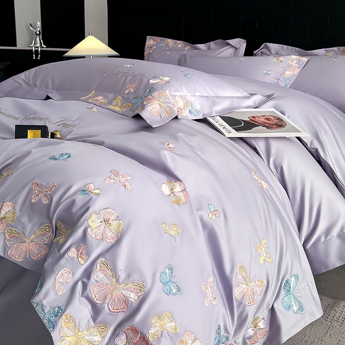 91家纺网 家纺一手货源 找家纺 置顶家纺 2025新款亲肤加厚磨毛刺绣四件套-花不尽 花不尽-香芋紫