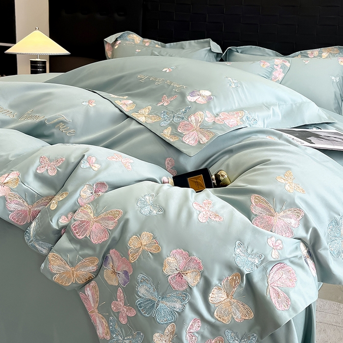 91家纺网 家纺一手货源 找家纺 置顶家纺 2025新款亲肤加厚磨毛刺绣四件套-花不尽 花不尽-繁星蓝