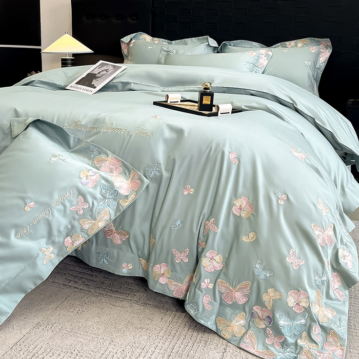 91家纺网 家纺一手货源 找家纺 置顶家纺 2025新款亲肤加厚磨毛刺绣四件套-花不尽 花不尽-繁星蓝