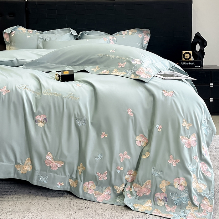 91家纺网 家纺一手货源 找家纺 置顶家纺 2025新款亲肤加厚磨毛刺绣四件套-花不尽 花不尽-繁星蓝