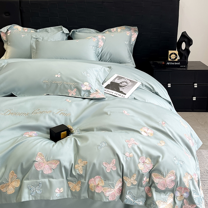 91家纺网 家纺一手货源 找家纺 置顶家纺 2025新款亲肤加厚磨毛刺绣四件套-花不尽 花不尽-繁星蓝