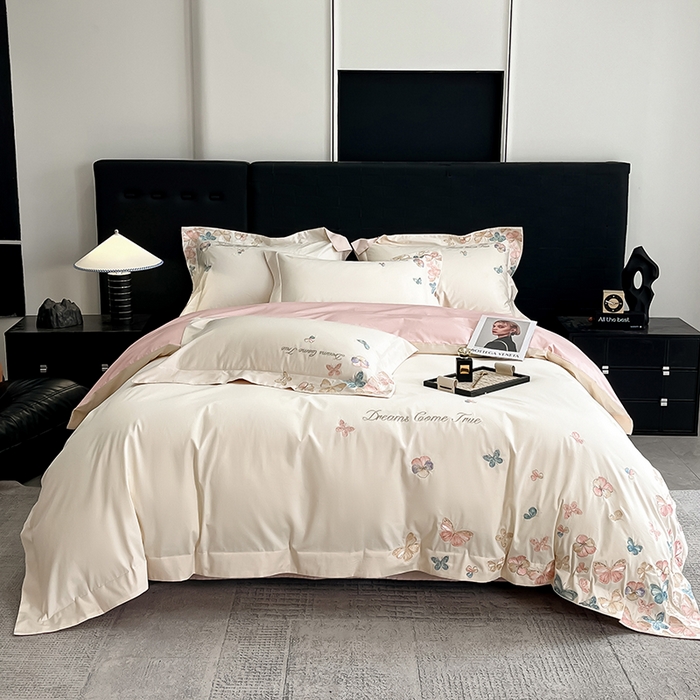 置顶家纺 2025新款亲肤加厚磨毛刺绣四件套-花不尽 花不尽-白+粉