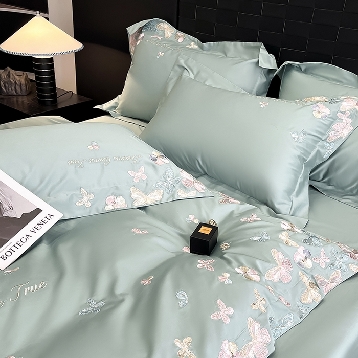 91家纺网 家纺一手货源 找家纺 置顶家纺 2025新款亲肤加厚磨毛刺绣四件套-花不尽 花不尽-繁星蓝