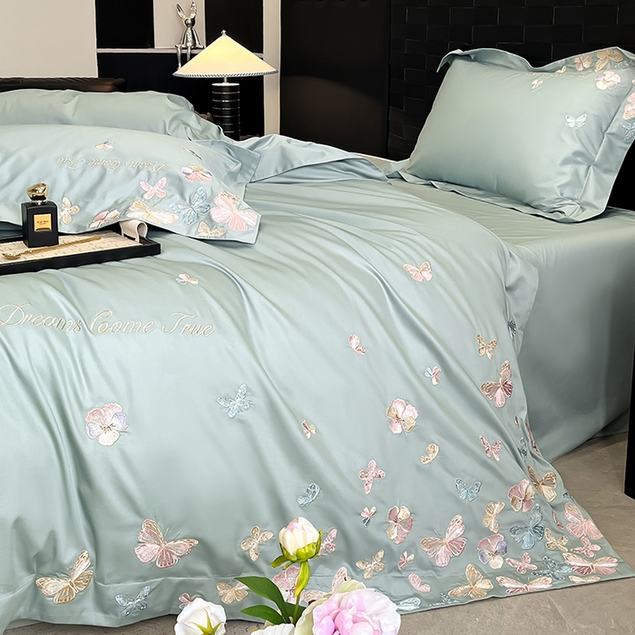 91家纺网 家纺一手货源 找家纺 置顶家纺 2025新款亲肤加厚磨毛刺绣四件套-花不尽 花不尽-繁星蓝