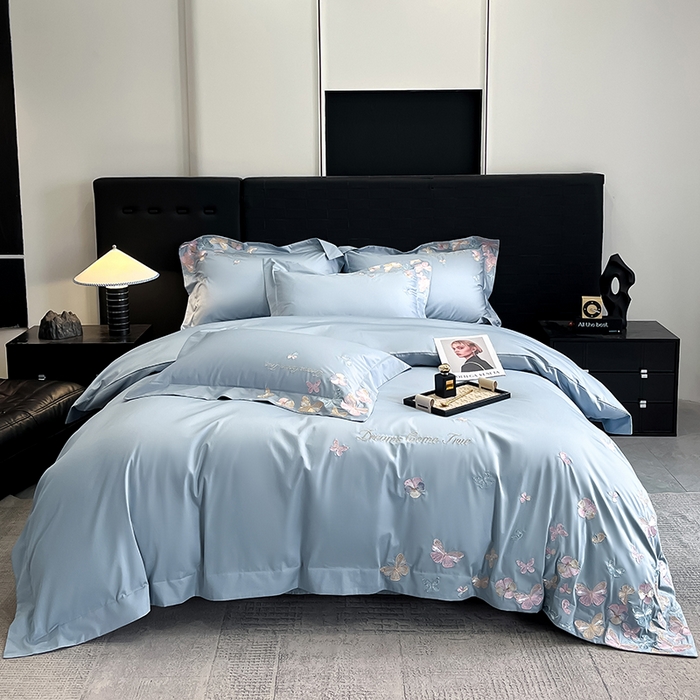 置顶家纺 2025新款亲肤加厚磨毛刺绣四件套-花不尽 花不尽-天蓝