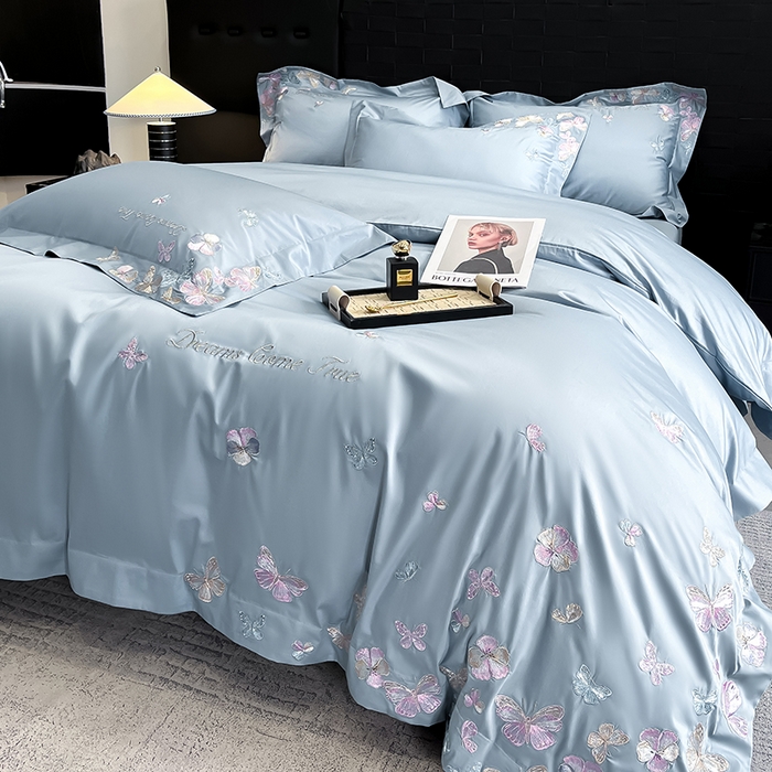 91家纺网 家纺一手货源 找家纺 置顶家纺 2025新款亲肤加厚磨毛刺绣四件套-花不尽 花不尽-天蓝