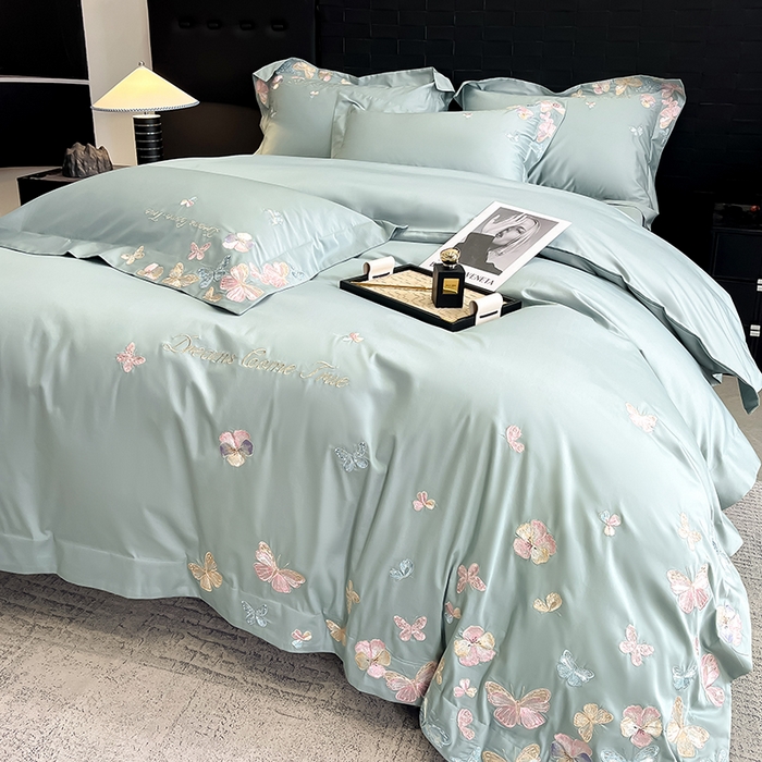 91家纺网 家纺一手货源 找家纺 置顶家纺 2025新款亲肤加厚磨毛刺绣四件套-花不尽 花不尽-繁星蓝