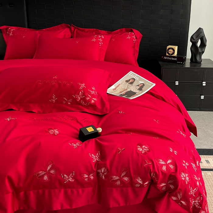 91家纺网 家纺一手货源 找家纺 （总）置顶家纺 2025新款亲肤婚庆绣花四件套-花不尽