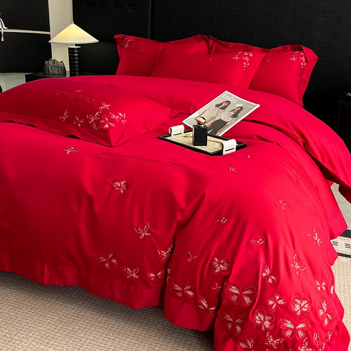 91家纺网 家纺一手货源 找家纺 （总）置顶家纺 2025新款亲肤婚庆绣花四件套-花不尽