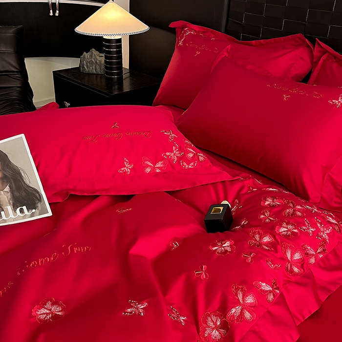 91家纺网 家纺一手货源 找家纺 （总）置顶家纺 2025新款亲肤婚庆绣花四件套-花不尽