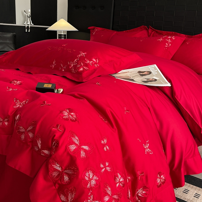 91家纺网 家纺一手货源 找家纺 （总）置顶家纺 2025新款亲肤婚庆绣花四件套-花不尽