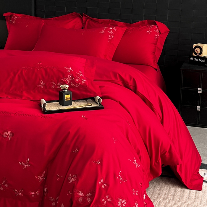 91家纺网 家纺一手货源 找家纺 （总）置顶家纺 2025新款亲肤婚庆绣花四件套-花不尽