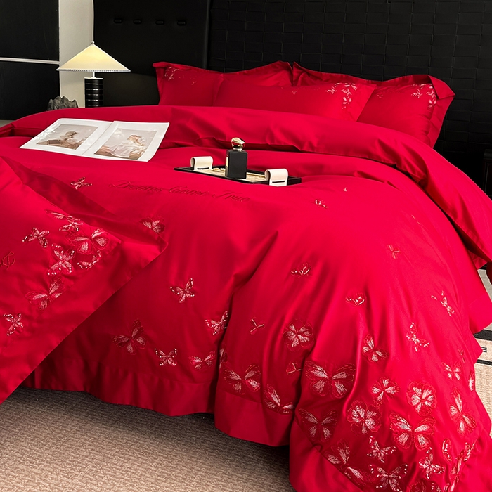 91家纺网 家纺一手货源 找家纺 （总）置顶家纺 2025新款亲肤婚庆绣花四件套-花不尽