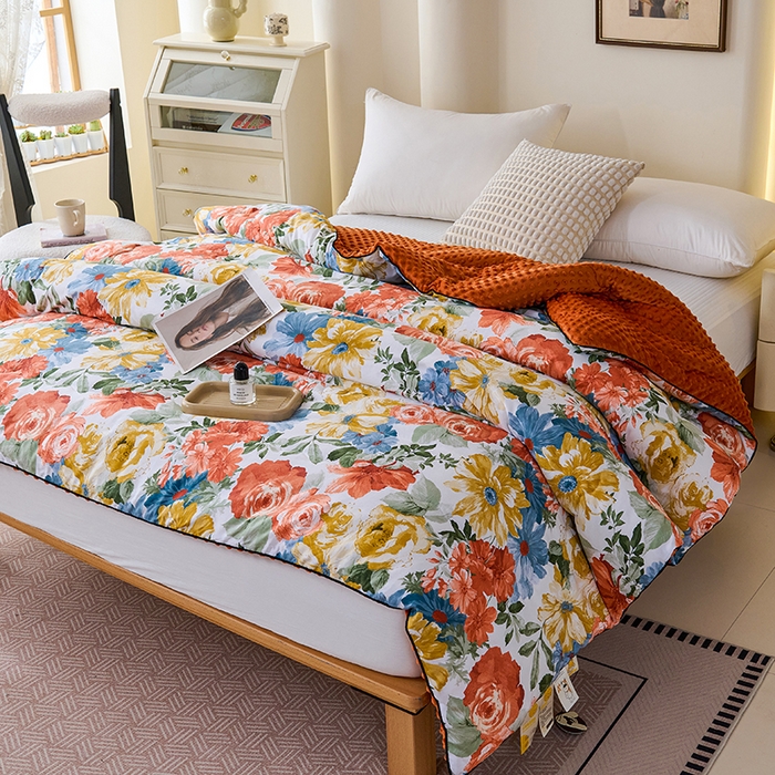 91家纺网 家纺一手货源 找家纺 小鱼儿家纺 2025新款全棉豆豆被冬被被子 国潮牡丹