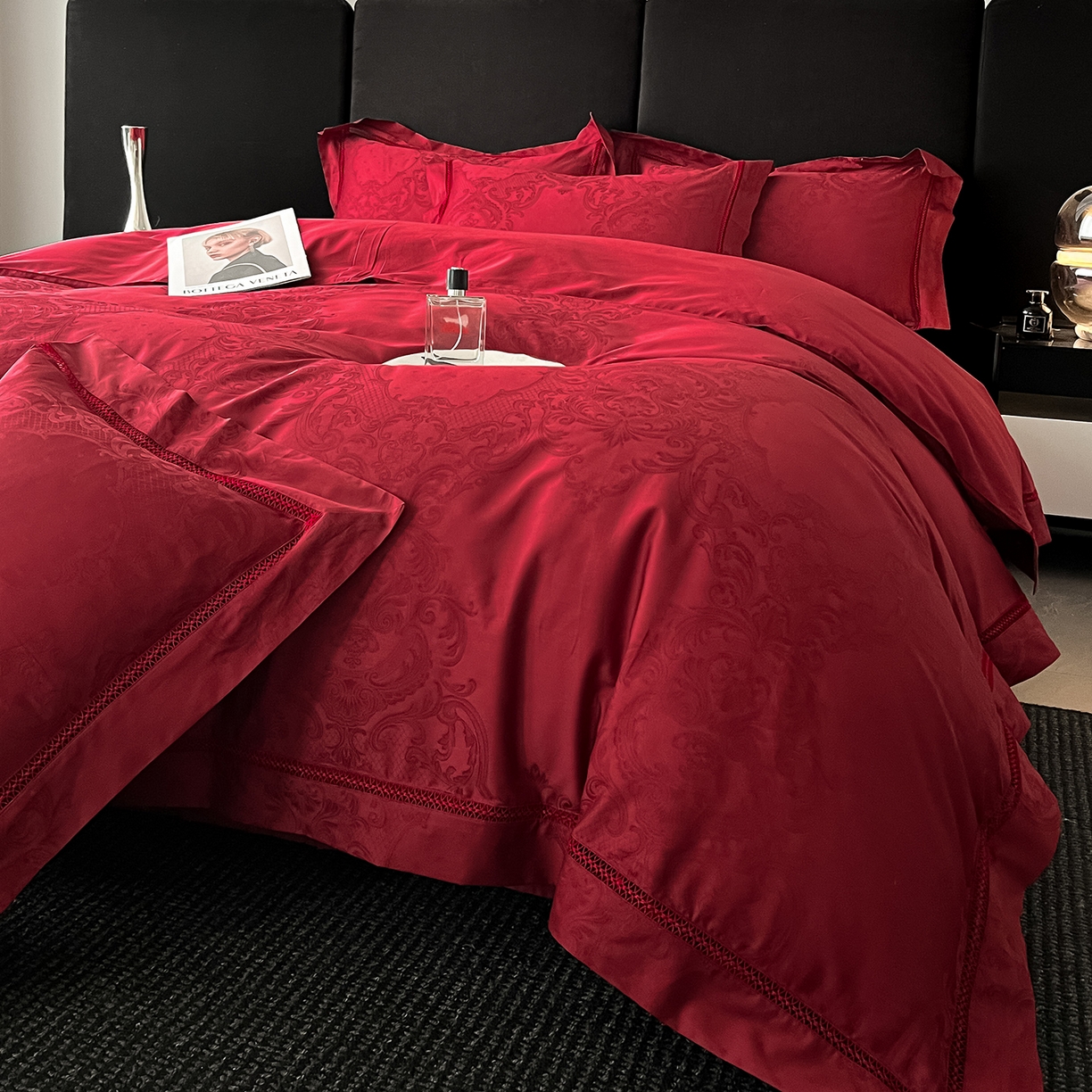 91家纺网 家纺一手货源 找家纺 置顶家纺 2025新款维纳斯系列亲肤提花四件套 维纳斯-酒红