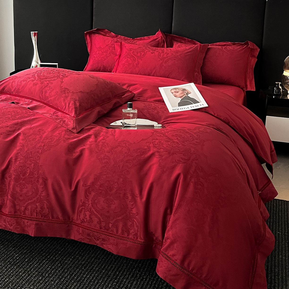 置顶家纺 2025新款维纳斯系列亲肤提花四件套 维纳斯-酒红