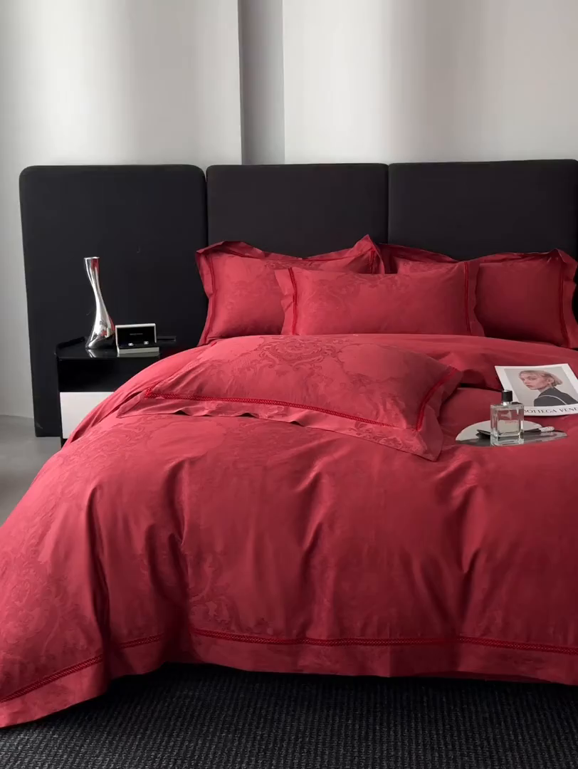 91家纺网 家纺一手货源 找家纺 置顶家纺 2025新款维纳斯系列亲肤提花四件套 维纳斯-酒红