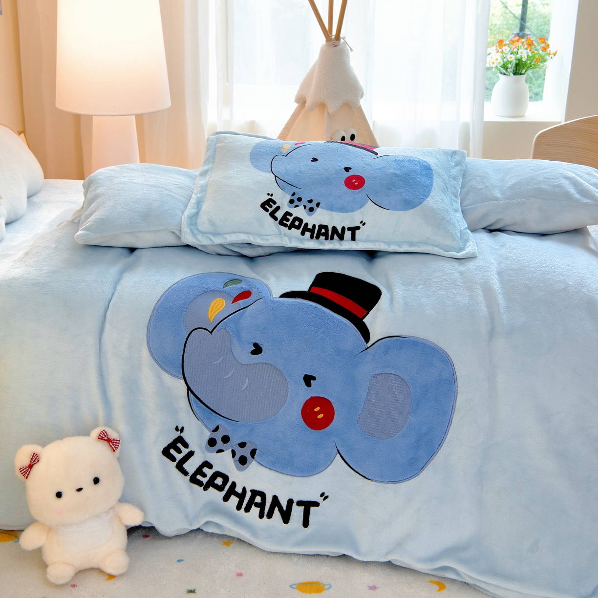 91家纺网 家纺一手货源 找家纺 梵赫 2025新款加厚大版原创数码印花幼儿园儿童枕套 大象先生