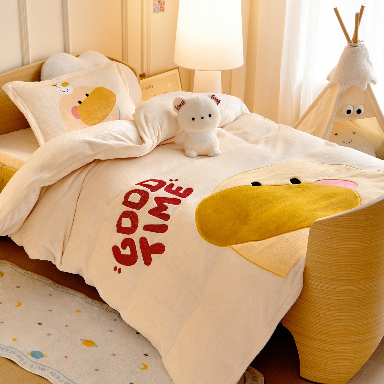 91家纺网 家纺一手货源 找家纺 梵赫 2025新款加厚大版原创数码印花幼儿园儿童枕套 可爱小鸭