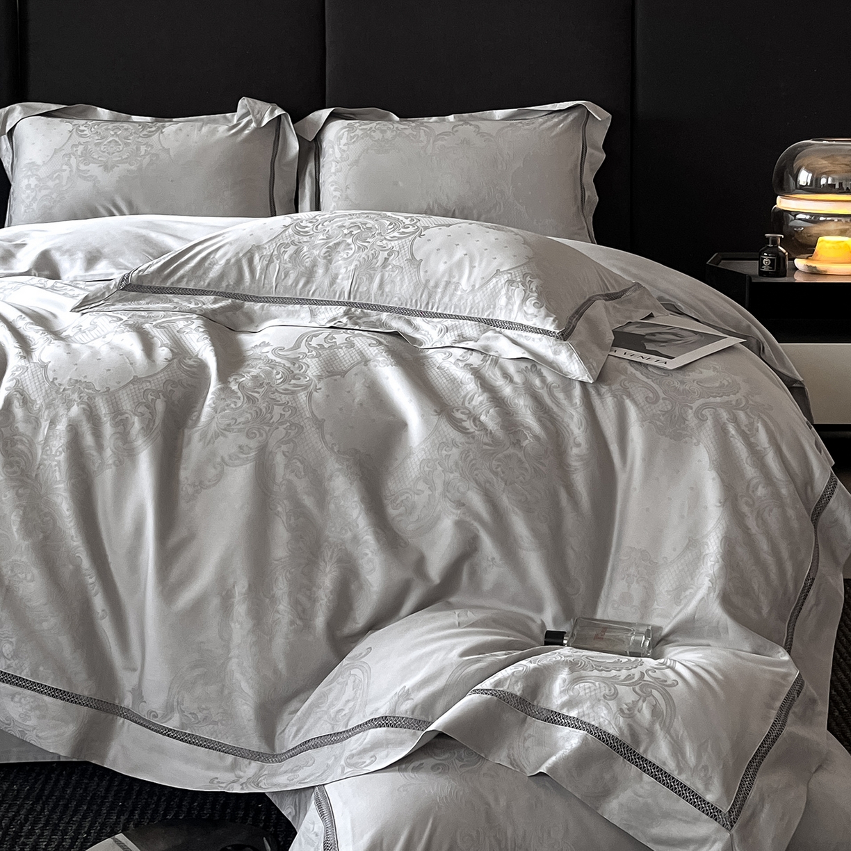 91家纺网 家纺一手货源 找家纺 置顶家纺 2025新款维纳斯系列亲肤提花四件套 维纳斯-山灰