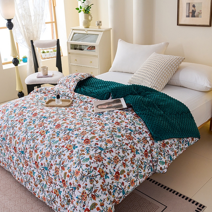 91家纺网 家纺一手货源 找家纺 小鱼儿家纺 2025新款全棉豆豆被冬被被子 花娇百媚-墨绿