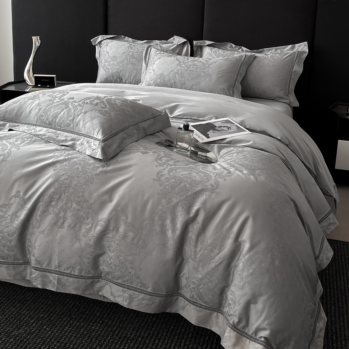 置顶家纺 2025新款维纳斯系列亲肤提花四件套 维纳斯-高级灰