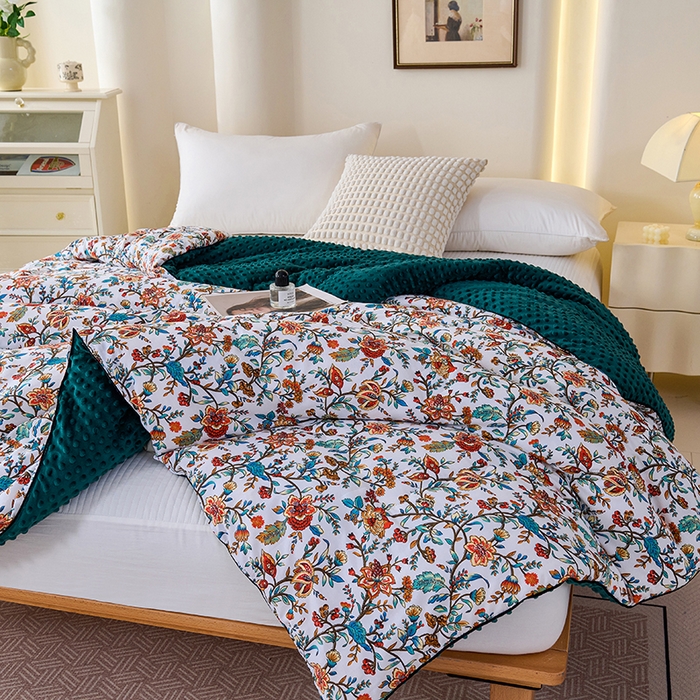 91家纺网 家纺一手货源 找家纺 小鱼儿家纺 2025新款全棉豆豆被冬被被子 花娇百媚-墨绿