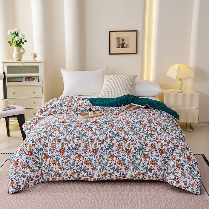 91家纺网 家纺一手货源 找家纺 小鱼儿家纺 2025新款全棉豆豆被冬被被子 花娇百媚-墨绿