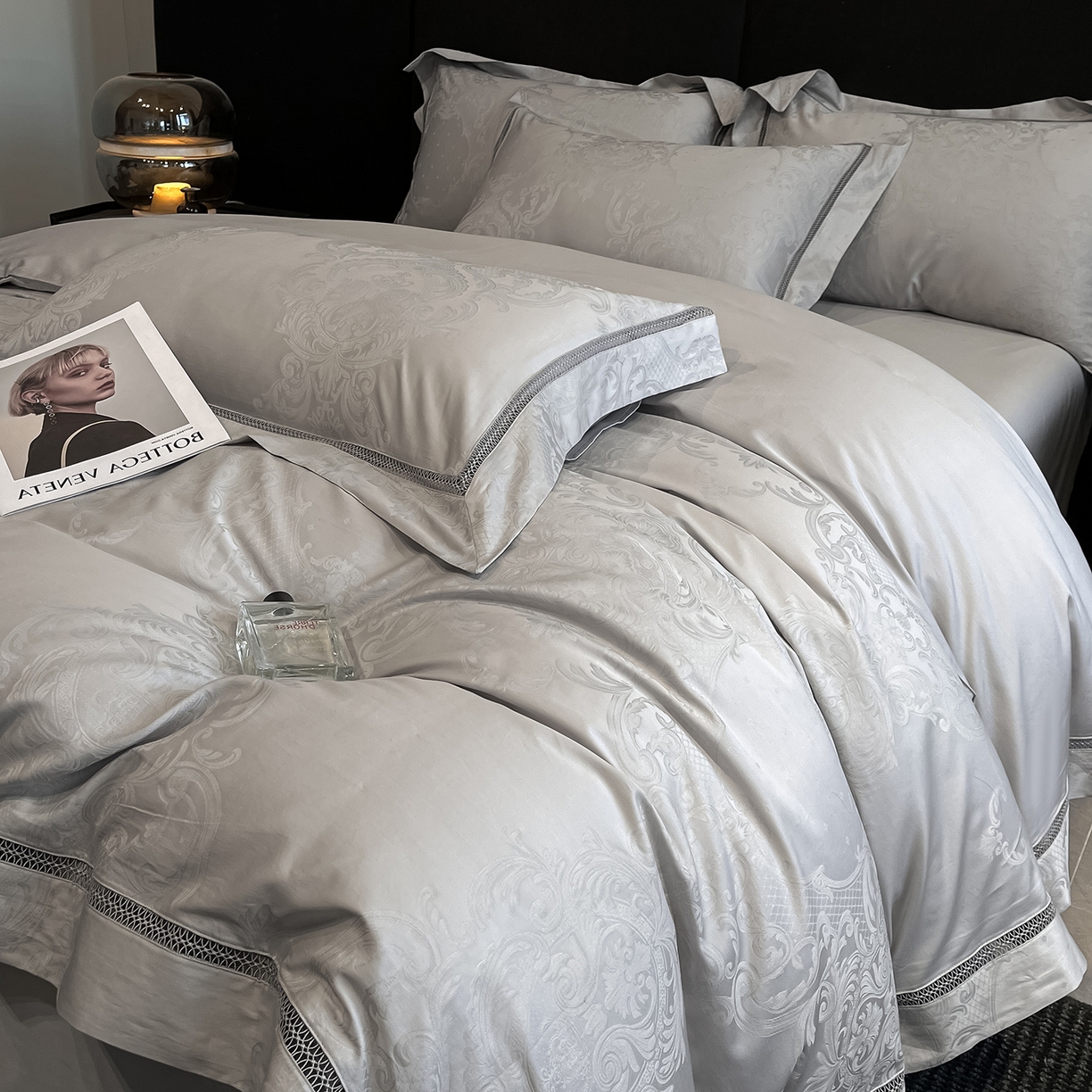 91家纺网 家纺一手货源 找家纺 置顶家纺 2025新款维纳斯系列亲肤提花四件套 维纳斯-山灰