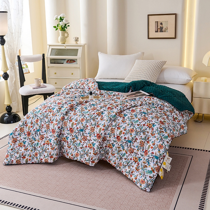 91家纺网 家纺一手货源 找家纺 小鱼儿家纺 2025新款全棉豆豆被冬被被子 花娇百媚-墨绿