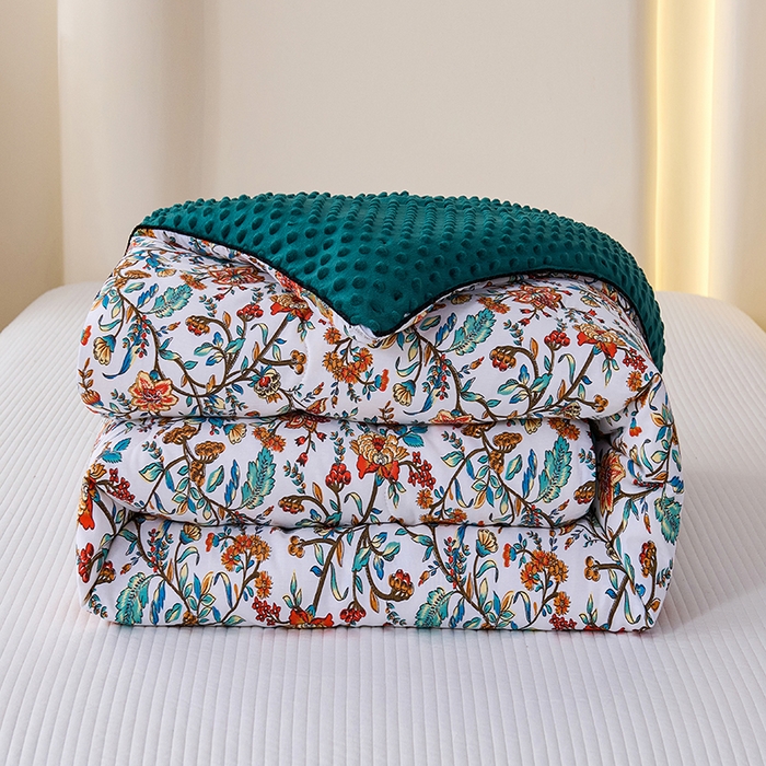 91家纺网 家纺一手货源 找家纺 小鱼儿家纺 2025新款全棉豆豆被冬被被子 花娇百媚-墨绿