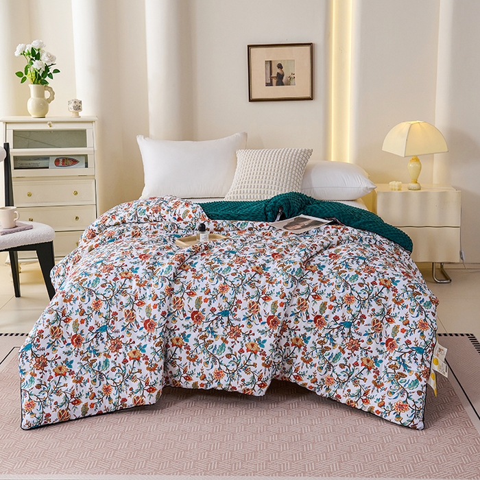 91家纺网 家纺一手货源 找家纺 小鱼儿家纺 2025新款全棉豆豆被冬被被子 花娇百媚-墨绿