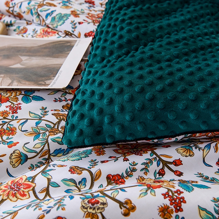 91家纺网 家纺一手货源 找家纺 小鱼儿家纺 2025新款全棉豆豆被冬被被子 花娇百媚-墨绿