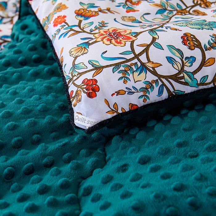 91家纺网 家纺一手货源 找家纺 小鱼儿家纺 2025新款全棉豆豆被冬被被子 花娇百媚-墨绿