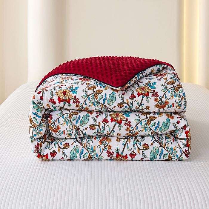 91家纺网 家纺一手货源 找家纺 小鱼儿家纺 2025新款全棉豆豆被冬被被子 花轿百媚-红