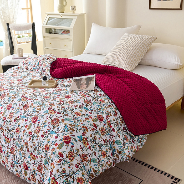 91家纺网 家纺一手货源 找家纺 小鱼儿家纺 2025新款全棉豆豆被冬被被子 花轿百媚-红