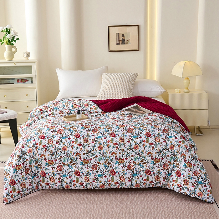 91家纺网 家纺一手货源 找家纺 小鱼儿家纺 2025新款全棉豆豆被冬被被子 花轿百媚-红