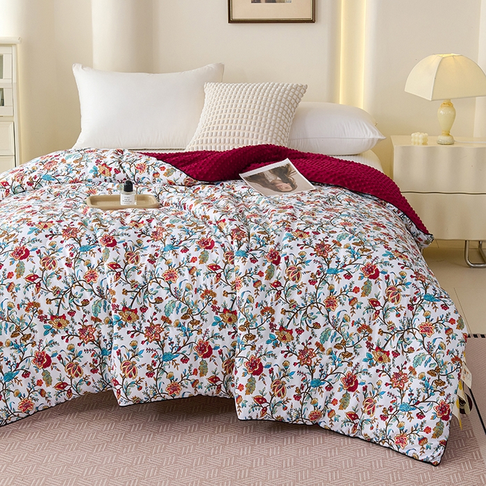 91家纺网 家纺一手货源 找家纺 小鱼儿家纺 2025新款全棉豆豆被冬被被子 花轿百媚-红