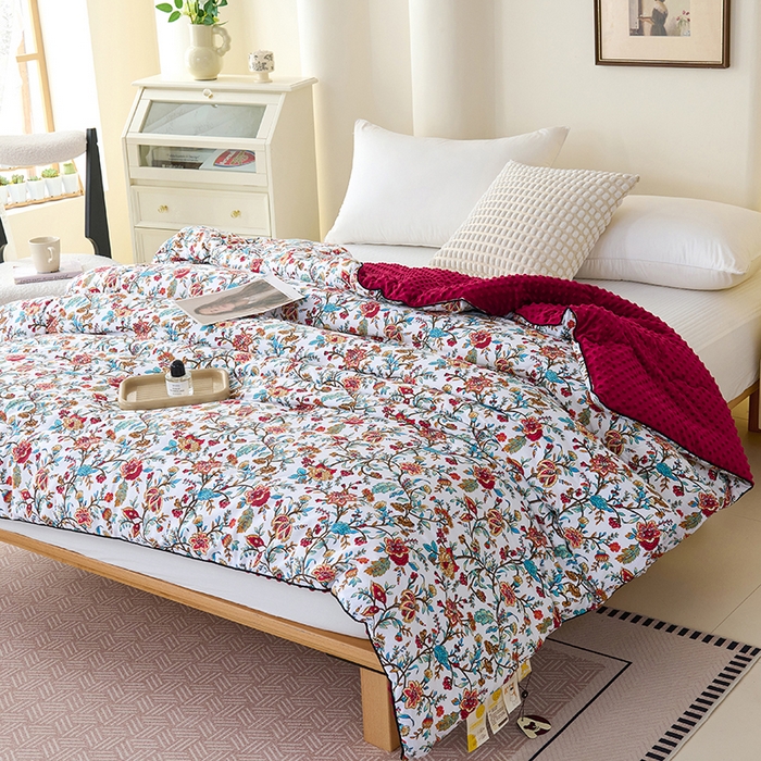 小鱼儿家纺 2025新款全棉豆豆被冬被被子 花轿百媚-红