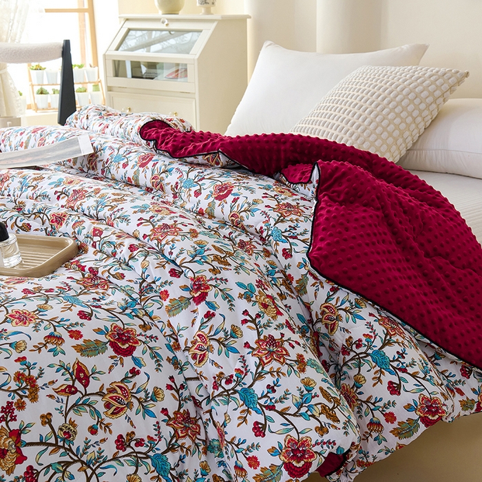 91家纺网 家纺一手货源 找家纺 小鱼儿家纺 2025新款全棉豆豆被冬被被子 花轿百媚-红